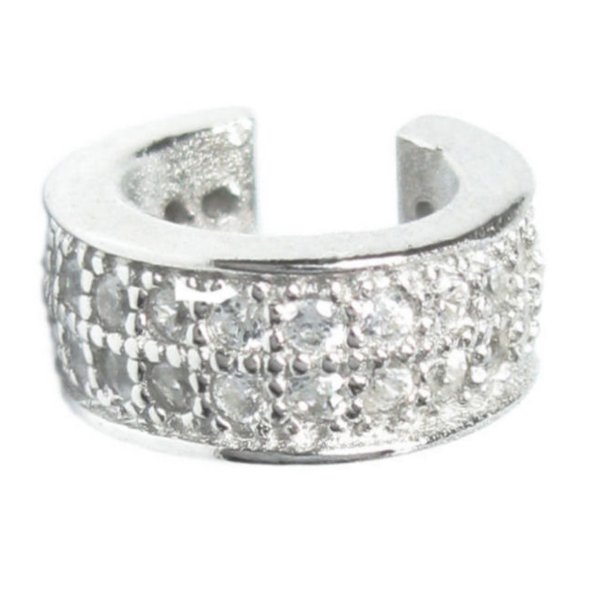 Rhodium 925 Sterling Silver Round Clear CZ Crystal Clip Cuff Earrings / Ear Cuffs Wrap