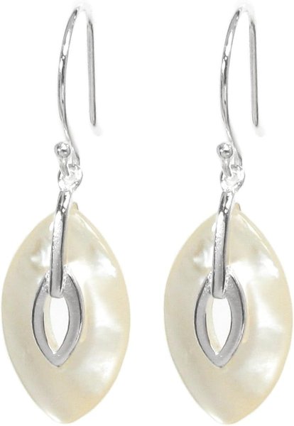 925 Sterling Silver White Mother of Pearl MOP Dangle French Hook Earwire Earring
