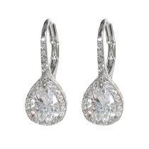 . 925 Sterling Silver CZ Crystal Teardrop Charm Leverback Ear Wire Earring