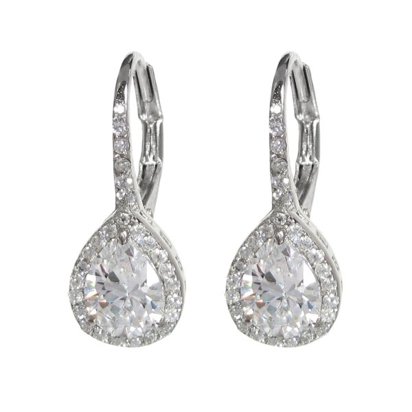 . 925 Sterling Silver CZ Crystal Teardrop Charm Leverback Ear Wire Earring