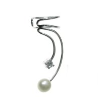 925 Sterling Silver Clear CZ White Fresh Water Pearl Earring Cuff Ear Wrap Left Ear