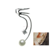 925 Sterling Silver Clear CZ White Fresh Water Pearl Earring Cuff Ear Wrap Left Ear