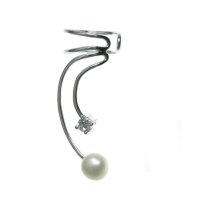 925 Sterling Silver Clear CZ White Fresh Water Pearl Drop Earring Cuff / Ear Wrap for Right Ear
