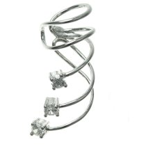 Rhodium Sterling Silver Clear CZ Cubic Zirconia Dot Earring Cuff / Ear Cuffs Wrap for Left Ear