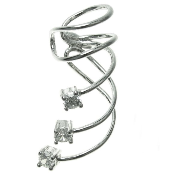 Rhodium Sterling Silver Clear CZ Cubic Zirconia Dot Earring Cuff / Ear Cuffs Wrap for Left Ear