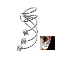Rhodium Sterling Silver Clear CZ Cubic Zirconia Dot Earring Cuff / Ear Cuffs Wrap for Left Ear