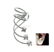 Rhodium Sterling Silver Clear CZ Cubic Zirconia Dot Earring Cuff / Ear Cuffs Wrap for Right Ear