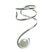 .925 Sterling Silver Round White Fresh Water Pearl Drop Earring Cuff / Ear Cuffs Wrap for Left Ear