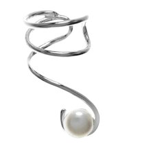 925 Sterling Silver Round White Fresh Water Pearl Drop Earring Cuff / Ear Cuffs Wrap for Right Ear
