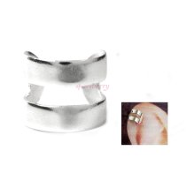 .925 Sterling Silver Round Double Ring Cuff Earring / Clip-on Ear Wrap