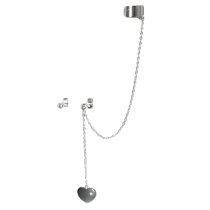 925 Sterling Silver CZ Crystal Stud Post Earring with Chain Dangle Heart Tag Ear Cuff Wrap