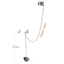 925 Sterling Silver CZ Crystal Stud Post Earring with Chain Dangle Heart Tag Ear Cuff Wrap
