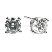 Rodhium on 925 Sterling Silver Round Clear Cubic Zirconia CZ Crystal Stud Earring Post 6mm