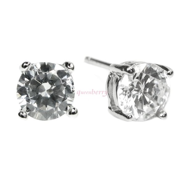 Rodhium on 925 Sterling Silver Round Clear Cubic Zirconia CZ Crystal Stud Earring Post 6mm
