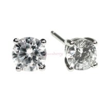 Rodhium on 925 Sterling Silver 4mm Round Clear Cubic Zirconia CZ Crystal Stud Earring Post