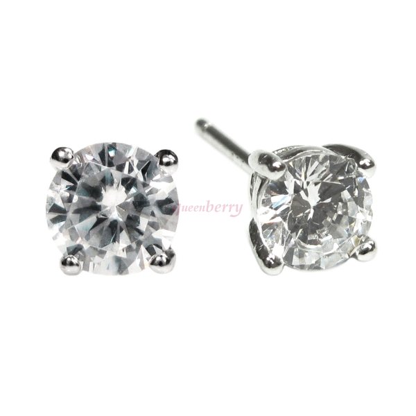 Rodhium on 925 Sterling Silver 4mm Round Clear Cubic Zirconia CZ Crystal Stud Earring Post