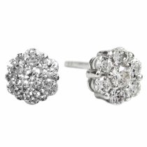 Rhodium on Sterling Silver Daisy Flower Clear Cubic Zirconia CZ Crystal Stud Earring Post
