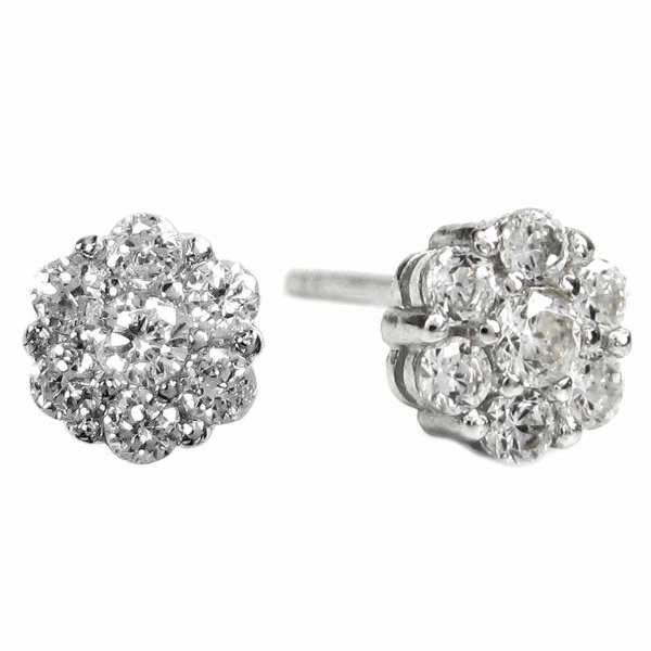 Rhodium on Sterling Silver Daisy Flower Clear Cubic Zirconia CZ Crystal Stud Earring Post