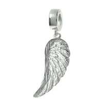 925 Sterling Silver Angel Wing Feather Guidance Dangle Bead Pendant for European Charm Bracelets