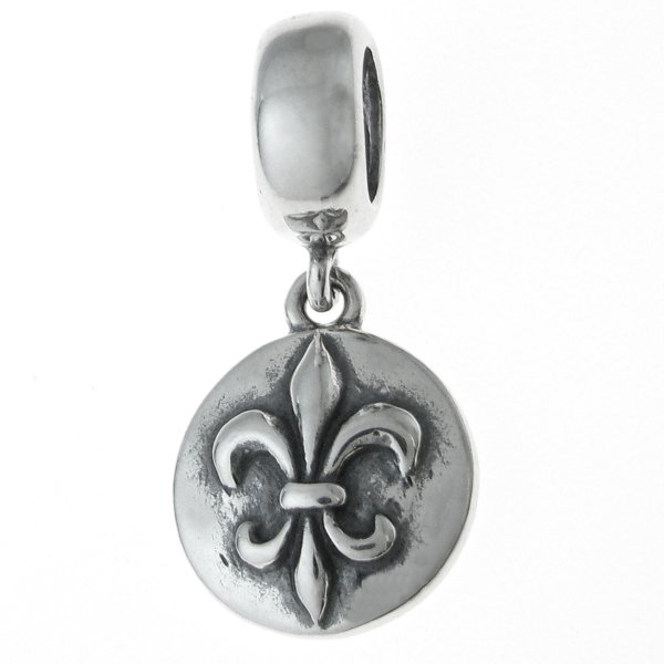 Antique 925 Sterling Silver Fleur-de-lis Flower Scout Badge Cross Dangle Charm Bead Pendant for European Pandora Troll Biagi Chamilia Charm Bracelets