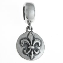 Antique 925 Sterling Silver Fleur-de-lis Flower Scout Badge Cross Dangle Charm Bead Pendant for European Pandora Troll Biagi Chamilia Charm Bracelets