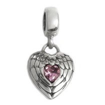 Sterling Silver Angel Wing Guardian Follow Your Heart Pink CZ Dangle Bead for European Chamilia Biagi Troll Pandora Charm Bracelets