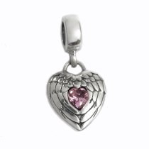 Sterling Silver Angel Wing Guardian Follow Your Heart Pink CZ Dangle Bead for European Chamilia Biagi Troll Pandora Charm Bracelets