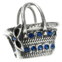Antique 925 Sterling Silver Easter Picnic Basket Blue CZ Crystal Bead for European Chamilia Biagi Troll Pandora Charm Bracelets