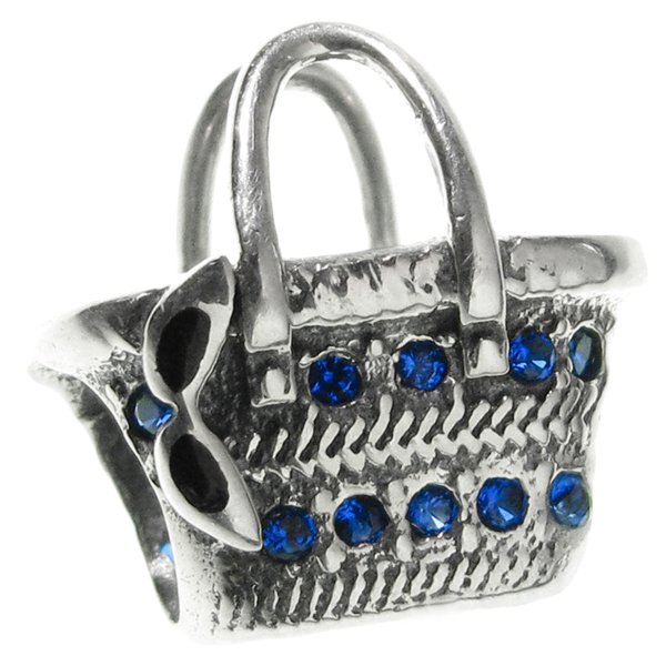 Antique 925 Sterling Silver Easter Picnic Basket Blue CZ Crystal Bead for European Chamilia Biagi Troll Pandora Charm Bracelets