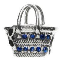Antique 925 Sterling Silver Easter Picnic Basket Blue CZ Crystal Bead for European Chamilia Biagi Troll Pandora Charm Bracelets