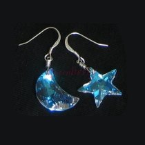 Sterling Shiny Moon & Star Swarovski Crystal Dangle French Hook Earrings Limited edition