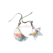 Sterling Shiny Moon & Star Swarovski Crystal Dangle French Hook Earrings Limited edition