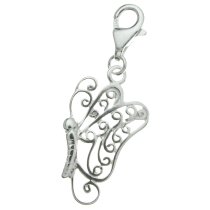 STERLING SILVER Butterfly Dangle CHARM Pendant for European Lobster Clip on Charm