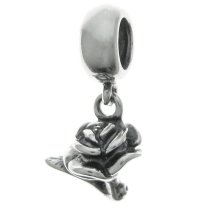 Antique 925 Sterling Silver Valentine Rose Flower Dangle Charm Bead Pendant for European Charm Bracelets