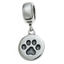 Antique 925 Sterling Silver Round Dog Paw Puppy Dangle Charm Bead Pendant for European Charm Bracelets