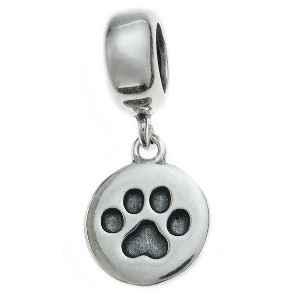 Antique 925 Sterling Silver Round Dog Paw Puppy Dangle Charm Bead Pendant for European Charm Bracelets