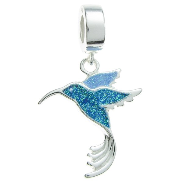 Sterling Silver Hummingbird Enamel European Style Dangle Bead Charm