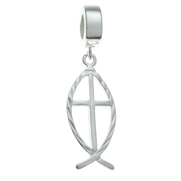 Sterling Silver Christian Fish Faith Dangle Pendant Bead for European Charm Bracelet
