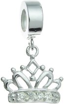 Sterling Silver Crown Clear CZ Crystal Dangle Bead for European Charm Bracelet