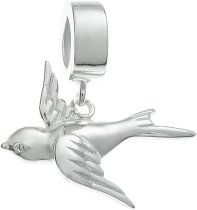 Sterling Silver Flying Swallow Bird Dangle Bead for European Charm Bracelet