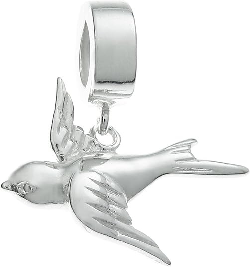 Sterling Silver Flying Swallow Bird Dangle Bead for European Charm Bracelet