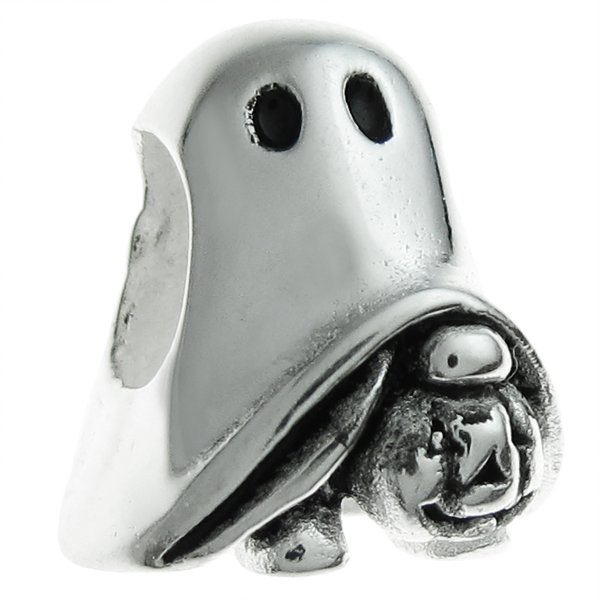 Sterling Silver Halloween Spirit Ghost Pumpkin Bead for European Charm Bracelet