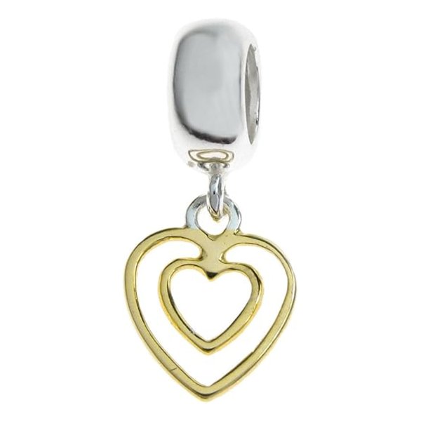 Sterling Silver Valentine Double Heart Love Dangle Bead for Gold Tone European Charm Bracelets