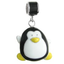 Sterling Silver Lovely Penguin White Black Yellow Enamel Dangle Bead for European Charm Bracelet