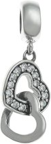 Antique 925 Sterling Silver Double Love Heart Clear CZ Crystal Dangle Bead for European Charm Bracelets