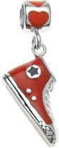 Rhodium on 925 Sterling Silver Love Sneaker Shoe Red Enamel Dangle Bead for European Charm Bracelet