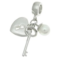925 Sterling Silver Heart Lock Key Seashell Pearl Dangle Bead for European Charm Bracelets