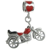 Rhodium-plated Sterling Silver Motorbike Enamel European Style Dangle Bead Charm
