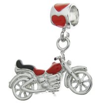 Rhodium-plated Sterling Silver Motorbike Enamel European Style Dangle Bead Charm