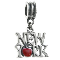 Antique 925 Sterling Silver New York City the Big Apple Red Enamel Dangle Bead for European Charm Bracelets